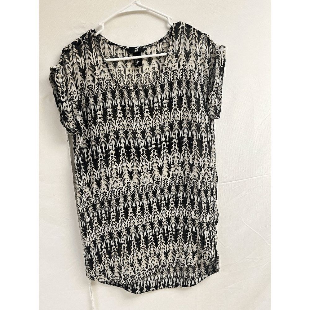H&M Womens Tunic Boho Tunic Batik dress Taupe Gray Black Size 4